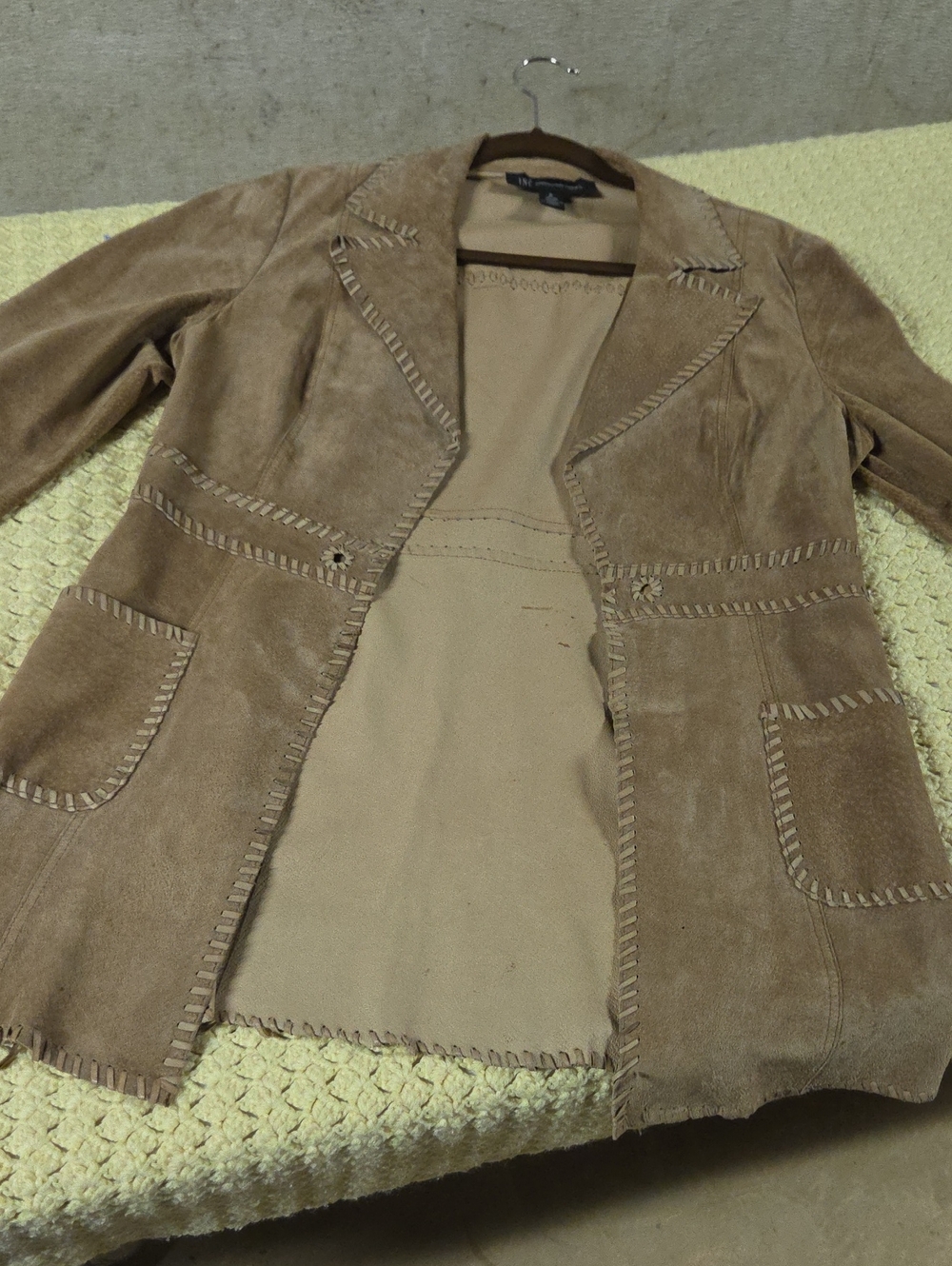 INC International Concepts Tan Suede Whipstitch Blazer